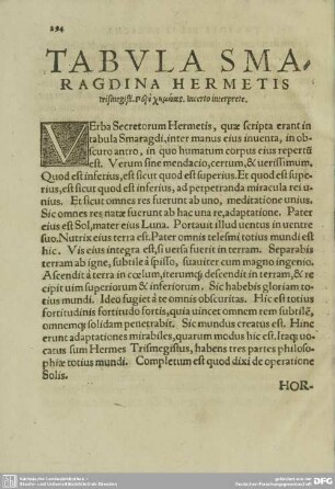 TABVLA SMARAGDINA HERMETIS trismegisti