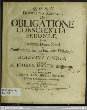 Disputatio moralis, de obligatione conscientiae erroneae