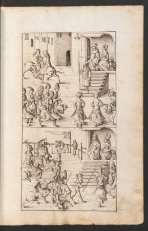 Ankündigung des Turniers - Erster Zusammenstoß (Wappen der Ritterfamilie Stain zum Rechtenstain)
