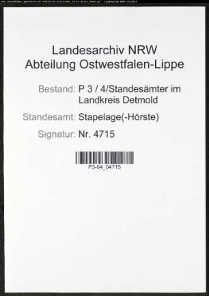 Heiratsregister Standesamt Stapelage(-Hörste)