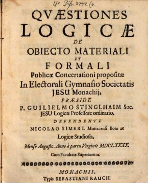 Quaestiones Logicae De Obiecto Materiali Et Formali