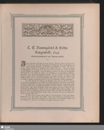 C. E. Baumgärtel & Sohn, Lengenfeld, Vogtl. Gardinenfabrikation und Appreturanstalt