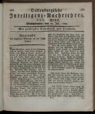 XXX. Stück. Sonnabends: den 24. Jul., 1790.