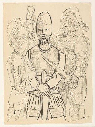 Auf dem Vorgebirg. 4. Akt: Faust geharnischt, mit halbgeschloßnem Helme. Die drei Gewaltigen / Faust: Wir treten auf und hoffen, ungescholten