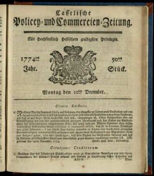 50tes Stueck, Montag den 12ten December 1774