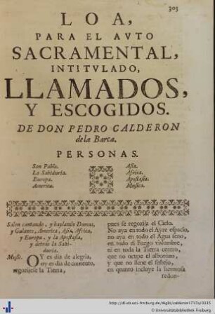 Loa para el Auto Sacramental Llamados, y Escogidos.