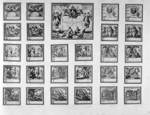 Wit, Frederik de (um 1650, Verleger) nach Tempesta, Antonio (1555-1630). Titelblatt und Szenen aus der Folge "Icones Biblicae". Kupferstich; 72 x 52,5 cm (Blattgröße). Dresden: Kupferstich-Kabinett A 96209-96235 in A 838,2