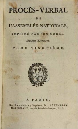 Procès-verbal de l'Assemblée Nationale. 20. 1790