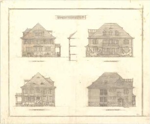 Fischer, Theodor; Kiel; Haus Noack - Ost, - West, - Nord - u. Südseite (Ansichten); Schnitt