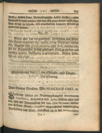 No. L. Erläuterung des § 7, der Schuld- und Pfand-Protocolles Verordnung