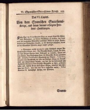 Das VI. Capitel. Von dem Spanischen Succeßions-Kriege, und denen daraus erfolgten Friedens-Handlungen.