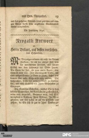 Neogalli Antwort an Herrn Bellart, auf dessen vorstehendes Schreiben.