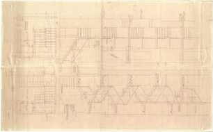 Döllgast, Hans; München; Alte Pinakothek, Wiederaufbau - Treppe Nord - Ost (Schnitte; Grundriss)