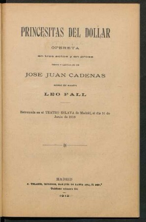 Princesitas del dollar : opereta en tres actos y en prosa