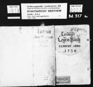 Karbacher Lehenbuch über sämtliche des Hochstifts Würzburg Lehenschaften allda, renoviert anno 1734