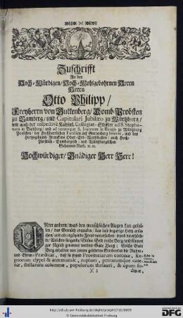 Zuschrifft an den Hoch-Würdigen Hoch-Wohlgebohrnen Herrn Herrn Otto Philipp, Freyherrn von Guttenberg ...