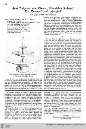 N.F. 18.1938: Zwei Aufgaben zum Thema "Räumliches Zeichnen" : "Der Brunnen" und "Holzstoß"