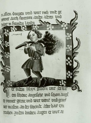 Illumination eines Lehrbuchs der Astronomie: Schriftspiegel und Bauer mit einem gefällten Baum
