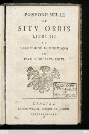 Pomponii Melae De Sitv Orbis : Libri III