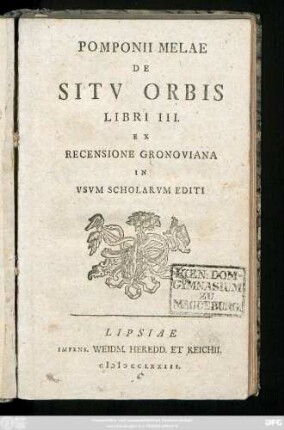 Pomponii Melae De Sitv Orbis : Libri III
