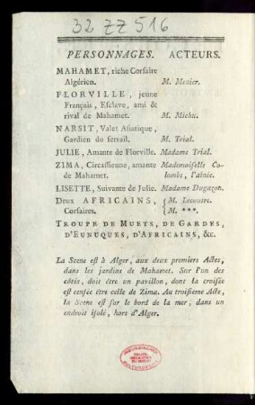 Personnages. Acteurs.