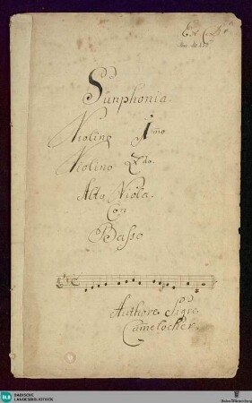Symphonies - Don Mus.Ms. 230 : vl (2), vla, b; D; ZieC 3.10 ForC C13