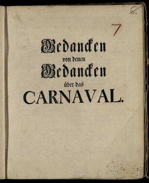 Gedancken von denen Gedancken über das Carnaval