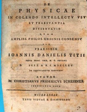 De physicae in colendo intellectu usu et praestantia diss.