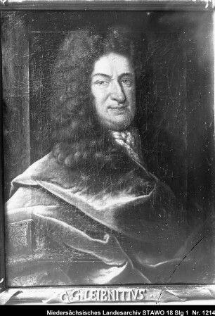 Gottfried Wilhelm Leibniz (älterer Positivabzug vorhanden) Ölbild in der Bibliothek zu Wolfenbüttel (aufgenommen im Sommer 1916)