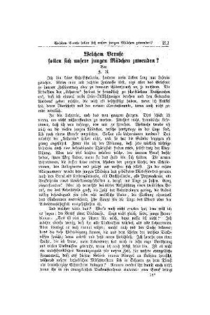 Welchem Berufe sollen sich unsere jungen Mädchen zuwenden?