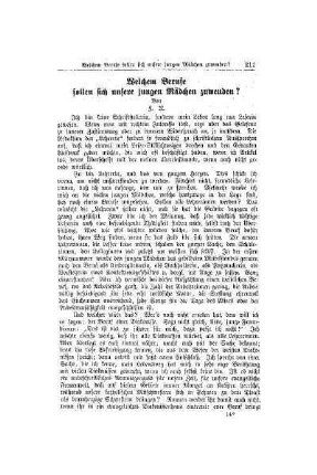 Welchem Berufe sollen sich unsere jungen Mädchen zuwenden?
