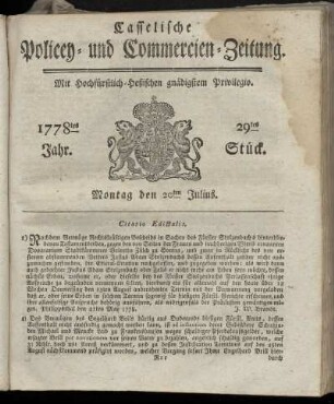 29tes Stueck, Montag den 20ten Julius. 1778