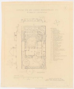 Garten Grethe Weiser, Herthastraße 17 a, Berlin-Grunewald: Grundriss mit Bepflanzungsplan 1:100