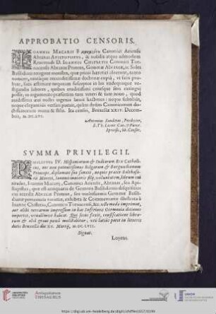 Approbatio Censoris / Svmma Privilegii