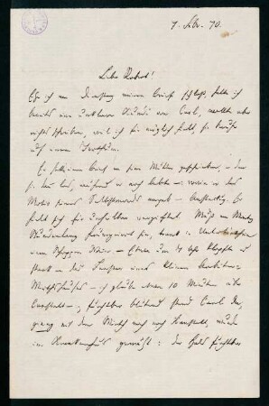 Brief vom 7. Februar 1870