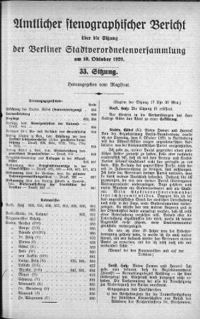 Sitzung 33, 10. Oktober 1929