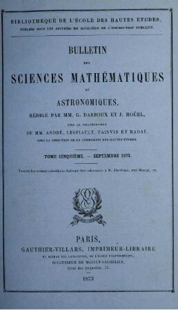 Tome Cinquiéme. - Septemre 1873.
