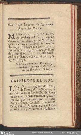 Extrait des Registres de l'Académie Royale des Sciences