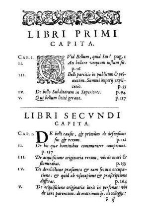 Libri Primi Capita. - Libri Tertii Capita.