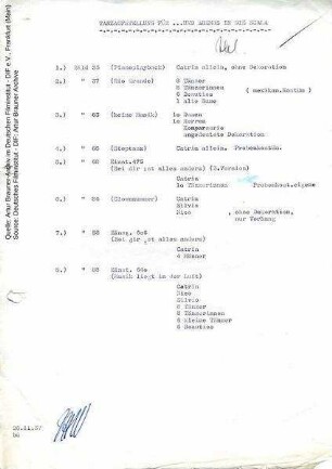 Liste Tanznummern