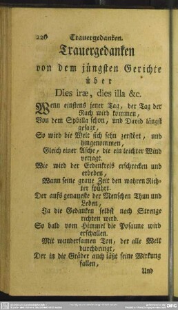 Trauergedanken von dem jüngsten Gerichte über Dies irae, dies illa &c.