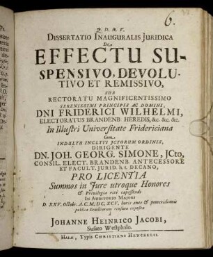 Dissertatio Inauguralis Iuridica De Effectu Suspensivo, Devolutivo Et Remissivo