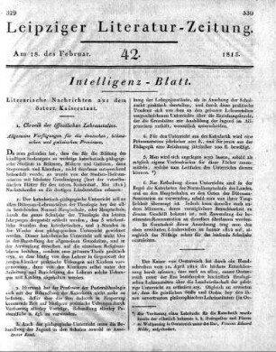 Literarische Nachrichten aus dem Österr. Kaiserstaat.