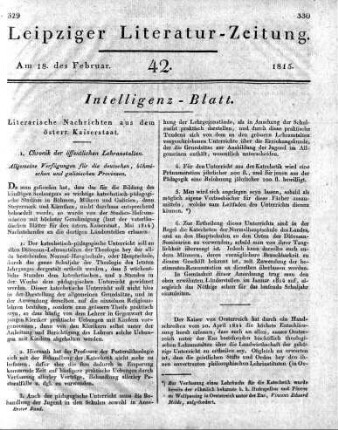 Literarische Nachrichten aus dem Österr. Kaiserstaat.