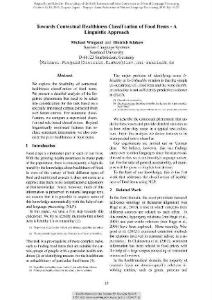 Towards Contextual Healthiness Classification of Food Items - A Linguistic Approach