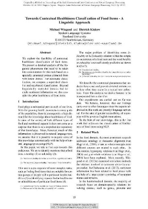 Towards Contextual Healthiness Classification of Food Items - A Linguistic Approach
