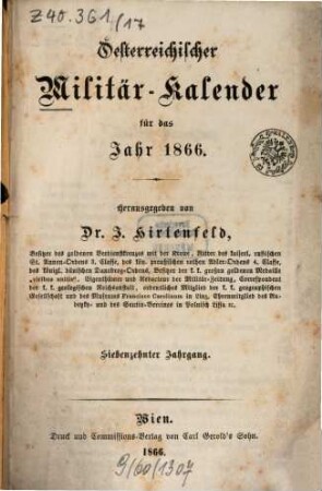 Oesterreichischer Militär-Kalender. 17, 17. 1866