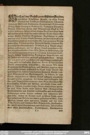 Wir Carl der Sechste, von Gottes Gnaden,