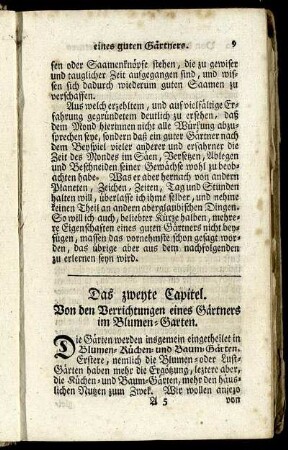 Das zweyte Capitel. Von den Verrichtungen eines Gärtners im Blumen-Garten.