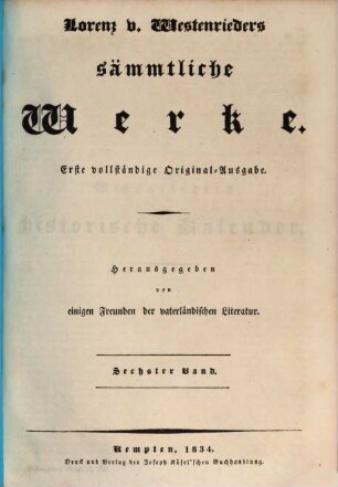 Lorenz v. Westenrieders sämmtliche Werke, 6. Westenrieders historische Kalender